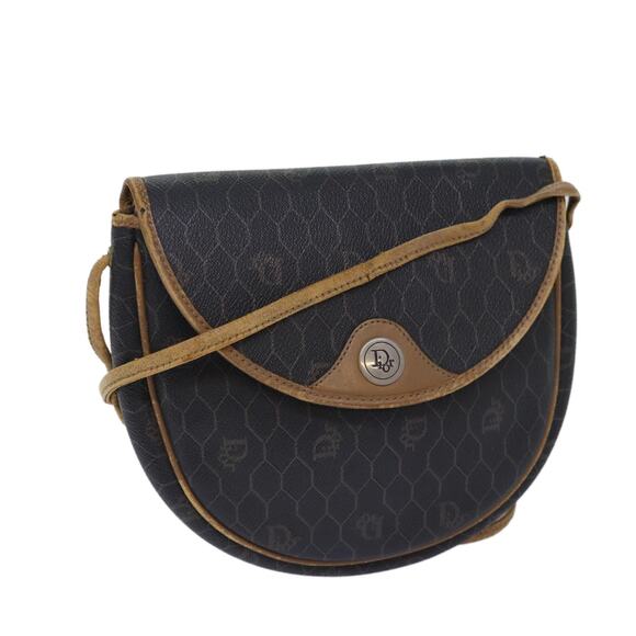 DIOR Honeycomb Canvas Shoulder Bag Leather Brown Silver - Picture 1 of 16